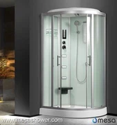 R ตู้แร็คห้องมุมกระจกใสพร้อมที่นั่งและเครื่องนวด Jet