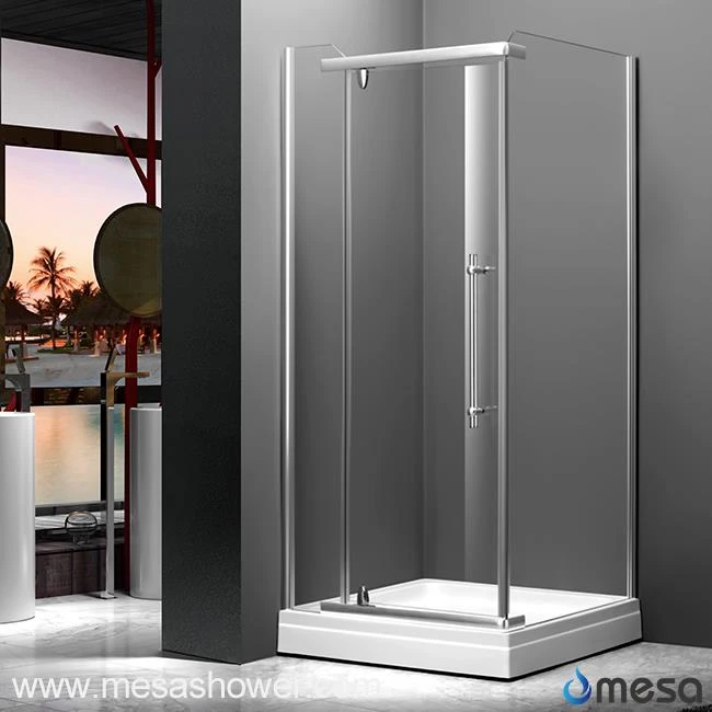 มุมกระจกห้องน้ำ Enclosure ห้องอาบน้ำฝักบัวกับประตู Pivot