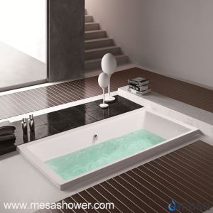 เตียงคู่ Ended รองเท้าศูนย์ Drain Acrylic รูปสี่เหลี่ยมผืนผ้าแช่อ่างอาบน้ำ Drop In